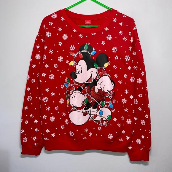 Disney Sweaters - Disney Mickey Mouse Christmas Xmas Lights Pullover Crewneck Sweater Red Large